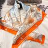 Orange White Women Pure Silk Scarves Hijabs Elegant Chain Design 100% Mulberry Silk Square Neck Scarf Shawl 86*86cm