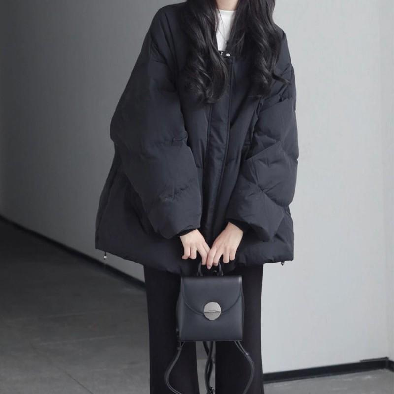 Womens Loose Cotton Puffer Coat Korean Style Short Length Warm Fashionable Winter Jacket Black