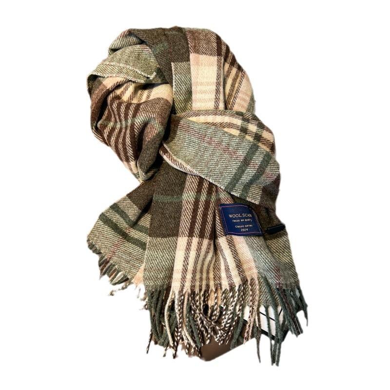 Autumn and Winter New Blended Scarf Women's British Versatile Plaid Scarf Couple Warm Thickened Fringed Shawl
