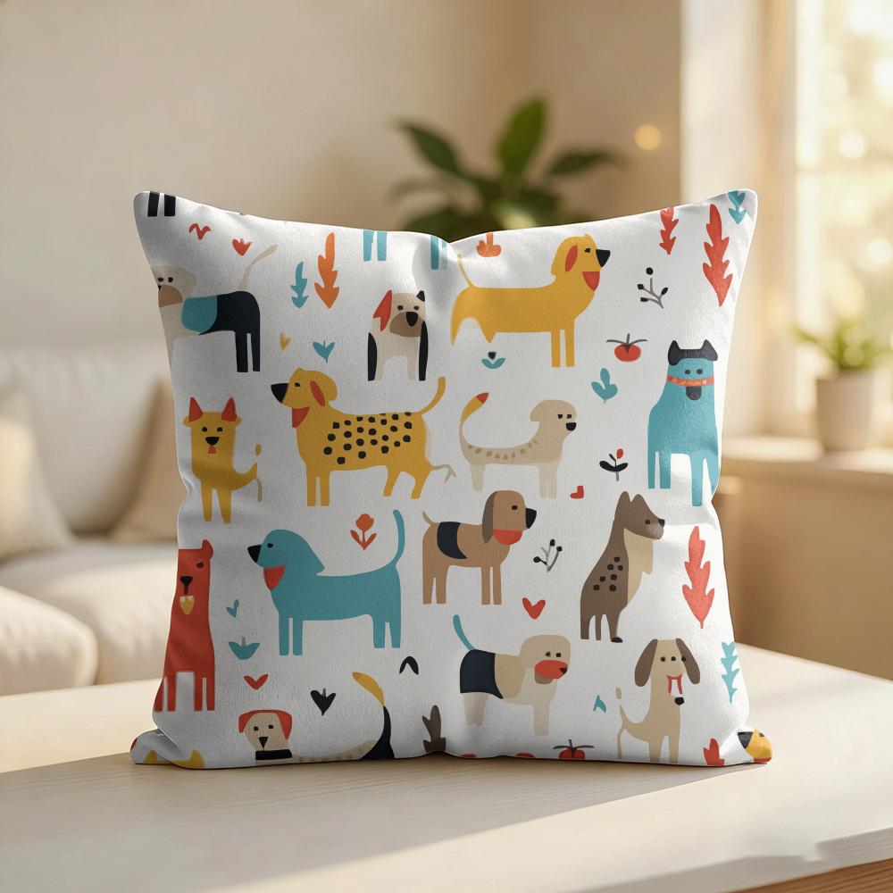 Dog Days Pattern Cushion Cover Silky Short Plush Invisible Zipper Dustproof Sofa Pillow Case For Home Decor