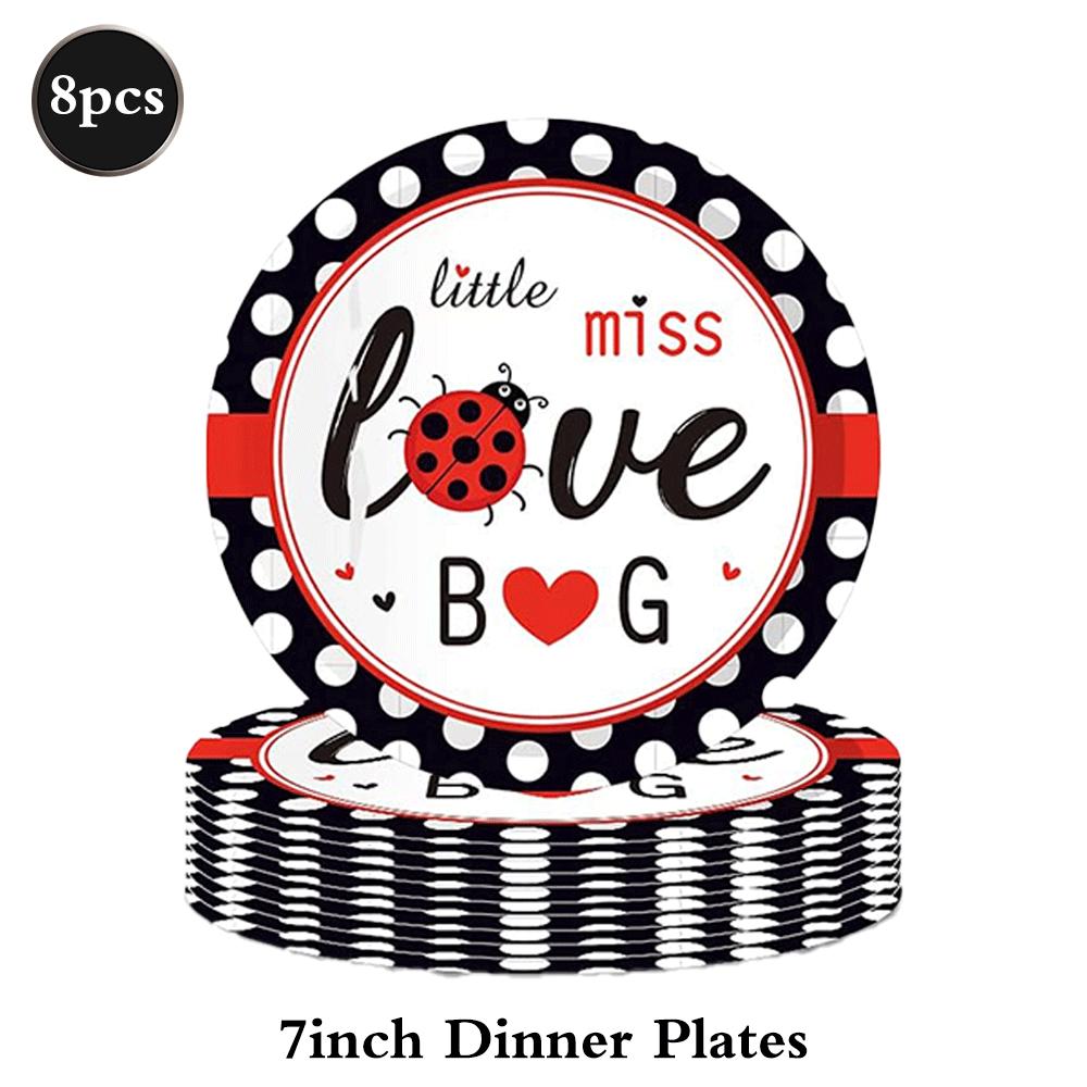 Red Black Polka Dot Party Supplies Ladybug Theme Tableware Plates Cups Napkins Balloon Kids Girl Birthday Decoration Baby Shower