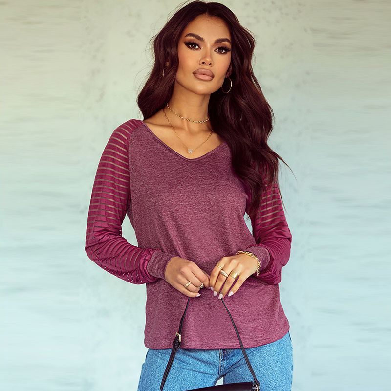 Fall and Winter New Arrival Cut Out Stripes V Neck Long Sleeves T-shirt Female 2024 Fashion Fashion Plus Size Pullover Bottoming Shirt Tops Female