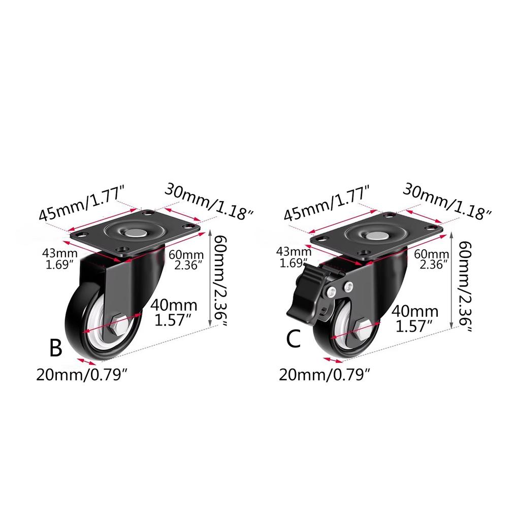 4 Stk. Schwerlast-Lenkrollen Möbel Kleine Rollen Wagenräder Leise Lenkrollen Schwenkbar Einzelrad Einfach zu installieren