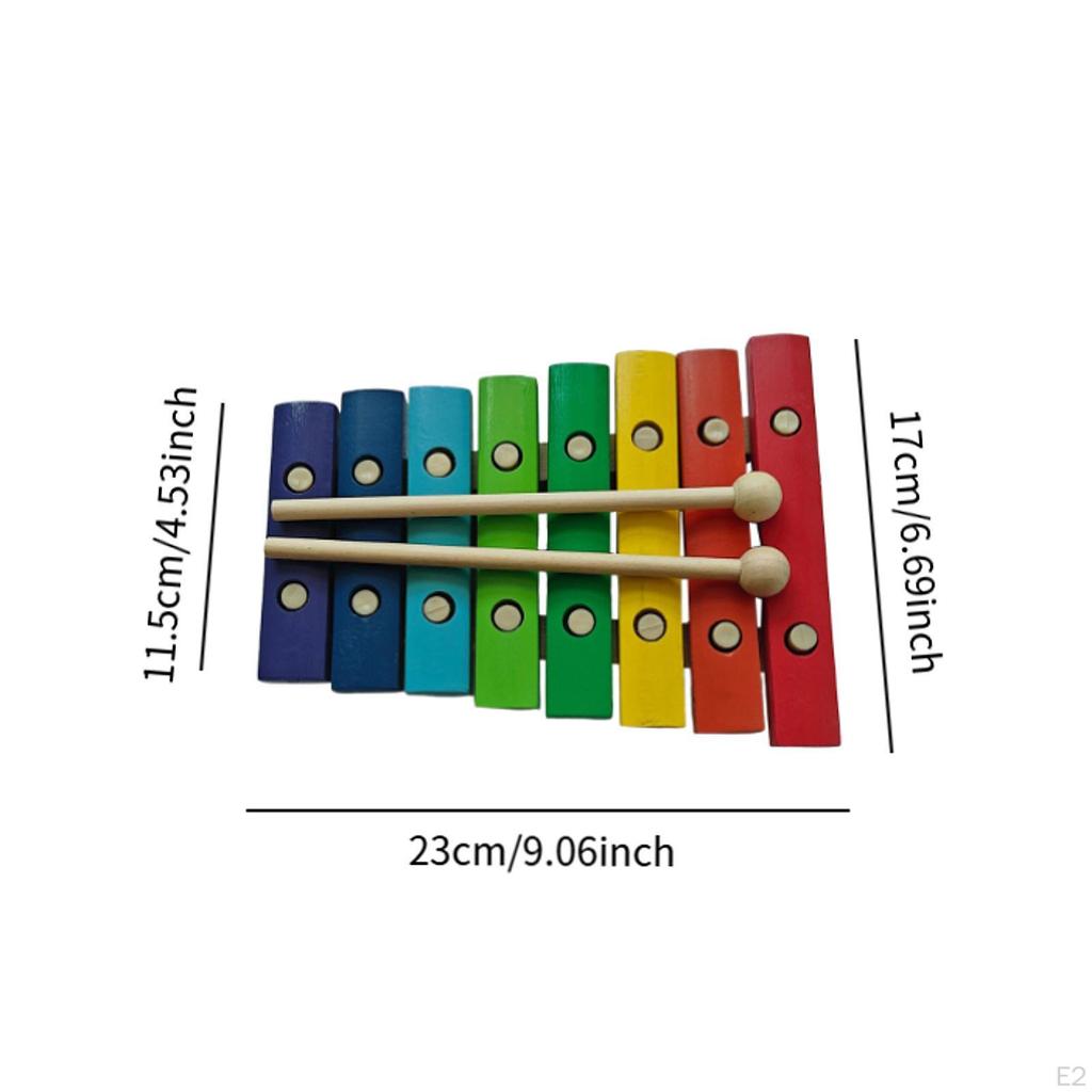 8 Key Xylophone Musical Instrument Sensory Toy Fine Motor Skills Kids Wooden Hand Knock