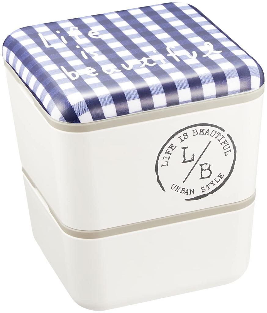 Showa Bento Box Square Nest Lunch Box Gingham Check Navy 2 Tiers Lower Tier 240ml Upper Tier 360ml Compact Storage Type Made In Japan 77072 L/B