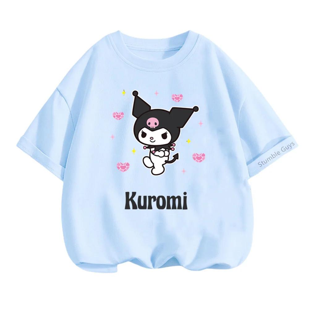 Милая футболка Sanrio Куроми Модная детская летняя повседневная с коротким рукавом 100