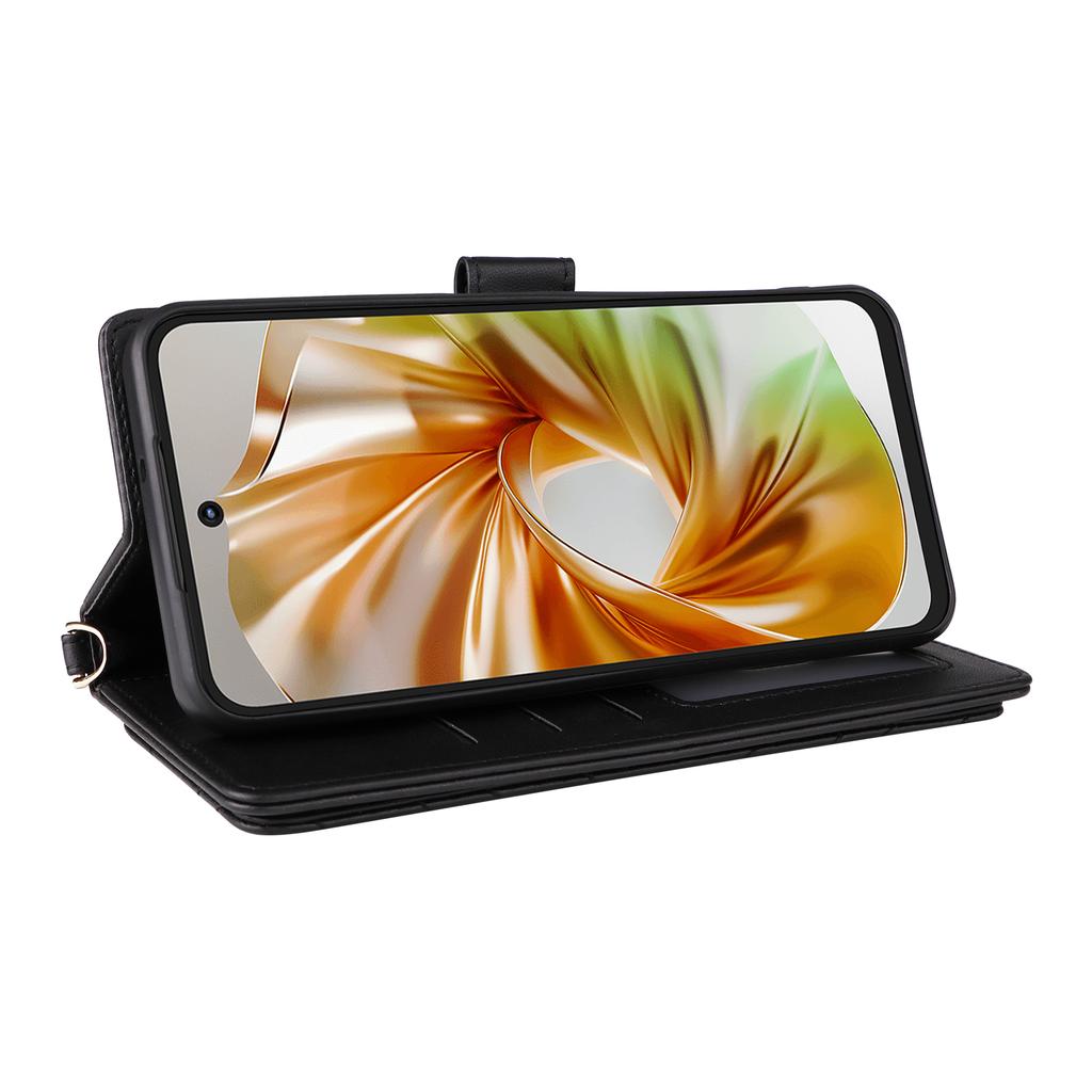 For ZTE Nubia Focus 2 5G Leather Case Stand Wallet Phone Cover with Shoulder/Wrist Strap