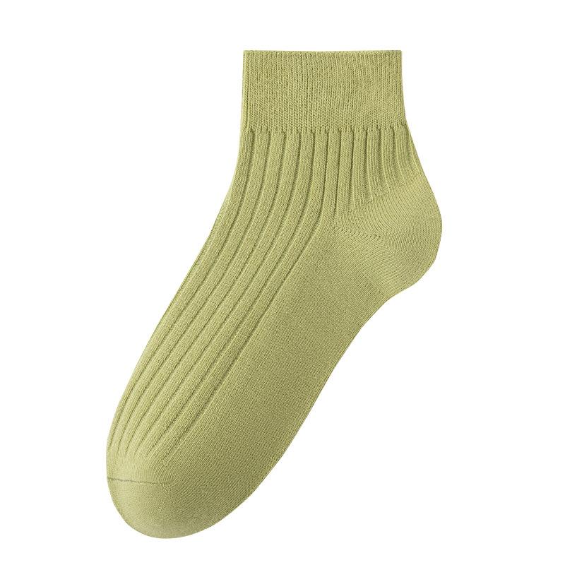 Summer Sweat-absorbing and Breathable Thin Solid-color Cotton Socks for Women, Double-needle Combed Cotton Short Socks for Women