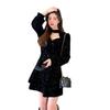 Christmas red fashion versatile neck velvet dress autumn and winter new temperament small design short skirt women