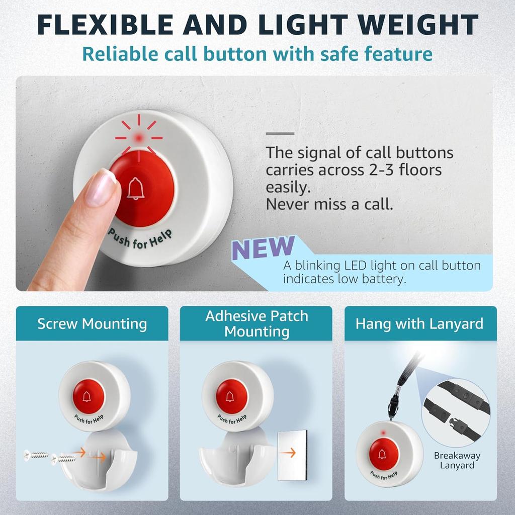 Caregiver Pager for Elderly Adults Nurse 6 Call Buttons for Elderly at Home Seniors Patients Nurse Call Light Monitoring System Alert Button Bed