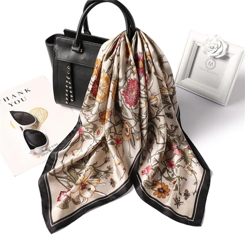 Luxury Print Silk Square Scarf Women Spring Neck Tie Shawl Wraps Female 70Cm Hair Hand Wrist Headkercheif Hijab Bandana
