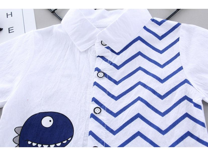 Children's Summer Cartoon Dinosaur Two-Piece Set: Short Sleeve Shirt and Shorts