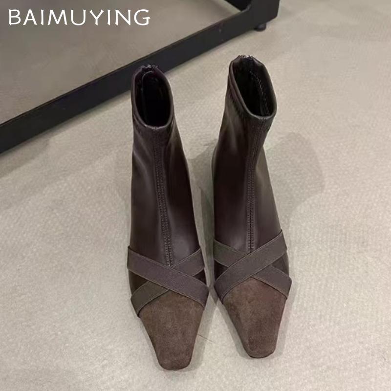 Pointed Toe Women Ankle Boots Sexy Leather Mid Heels Shoes Winter New Brand 2025 Trend Gladiator Fashion Chelsea Botas De Mujer