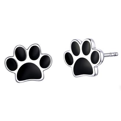 Enameled Paw Stud Earrings Silver 925