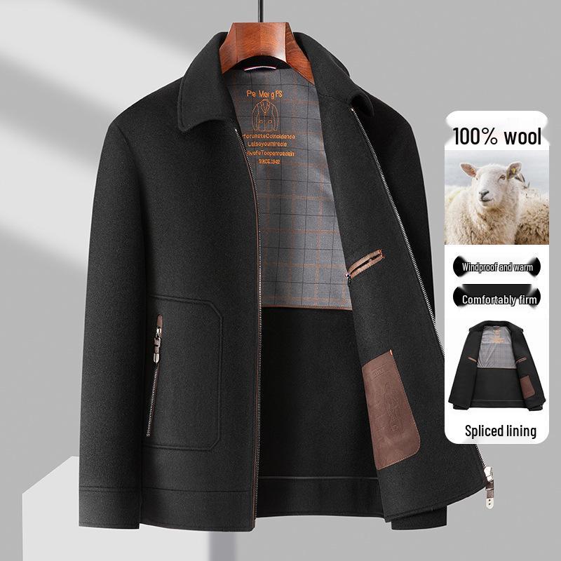 Men's Double-Faced Wool Jacket with Detachable Duck Down Liner and Turn-Down Collar