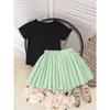 Children's Clothing 2-7Y Girls Skirt Suit Pink Flower Black T-shirt + Pink Pleated Skirt Set Cute Skirt Cotton Short Sleeve