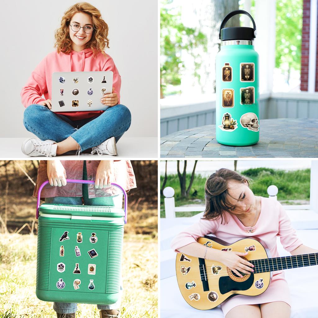 50 Pcs Dark Aesthetics Decorative Stickers  Oil Lamp Crow Non Repeating Waterproof Stickers