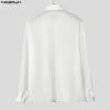 INCERUN Oversized Men Lapel Neck Long Sleeve Ruffled See Through Transparent Party Club Loose Shirts