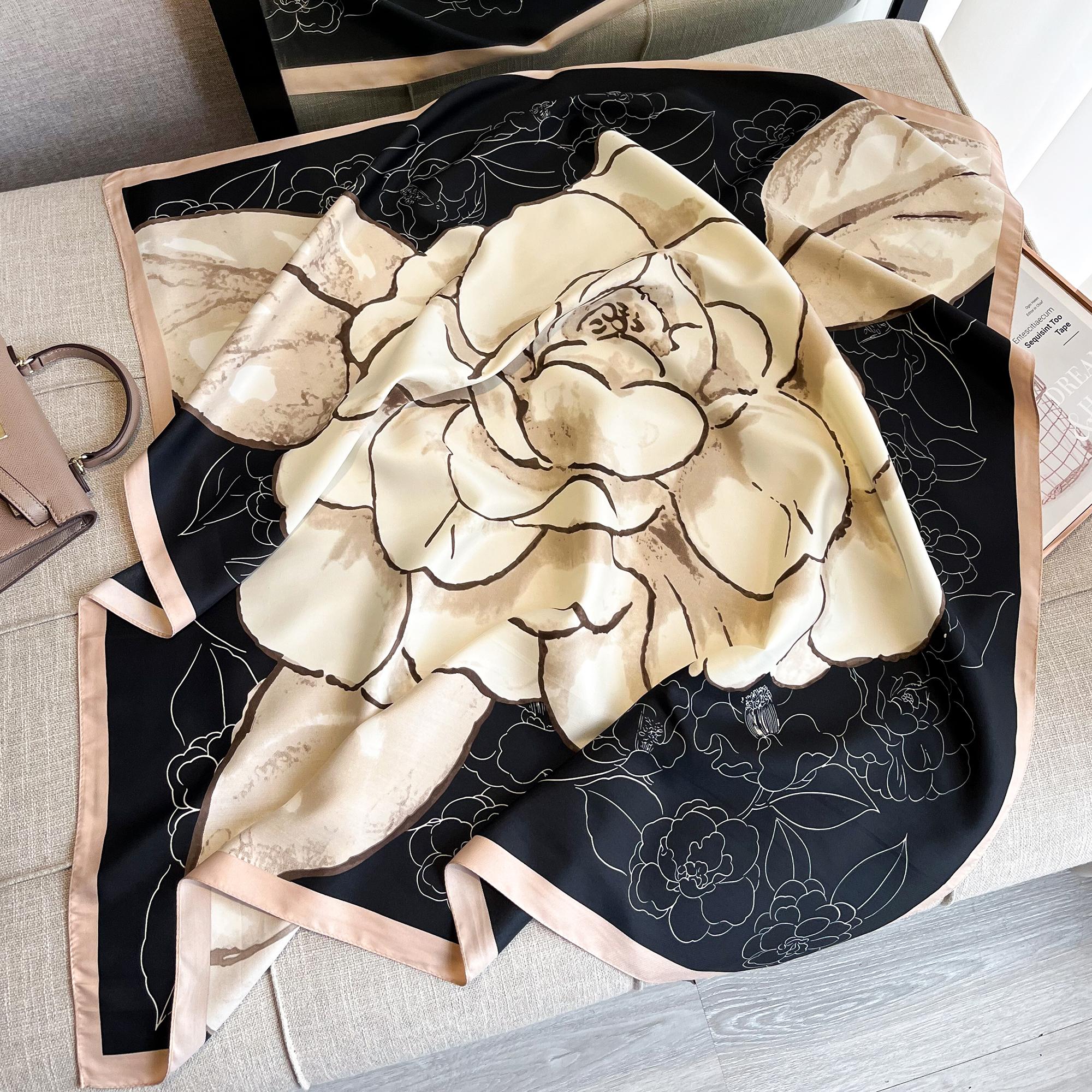 

Luxury Silk Shawl Camellia Scarf For Women Satin Hijab Fashion Wraps Neckerchief Female Hair Bands Ribbon Scarves Bandana