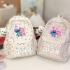 Stitch Student Backpack Teen Girls Floral Print PU Laptop Bag Casual School With Zipper Inner Compartment