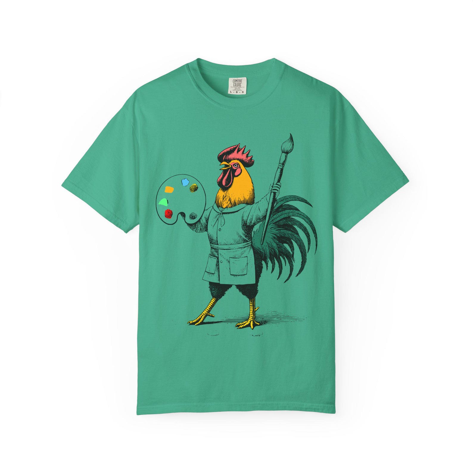 Artistic Rooster Color Pop T-Shirt: Garment-Dyed Cotton, Funny Farm Art S