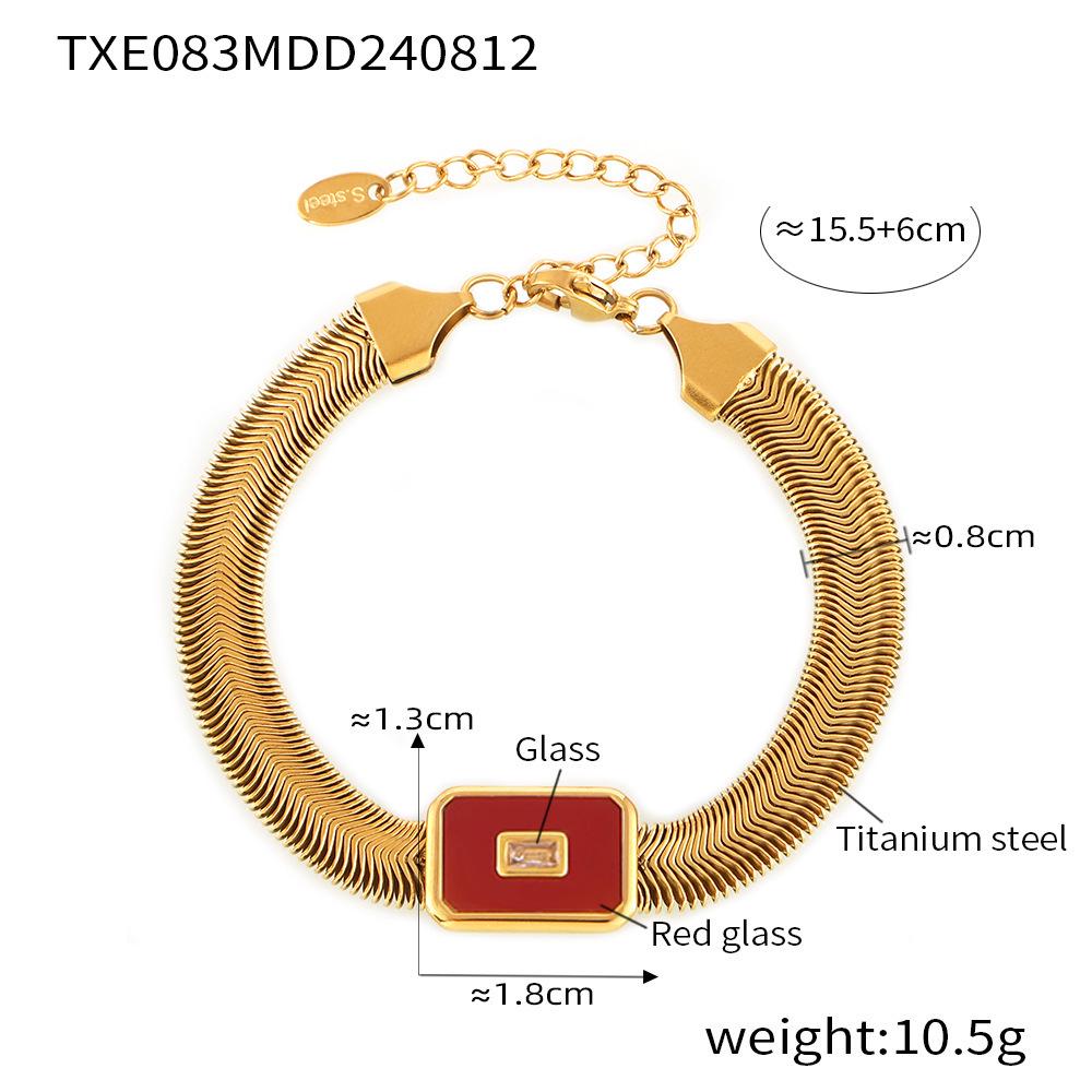 

Европейский и американский геометрический квадратный цветной стеклянный камень титановая сталь браслет ожерелье набор