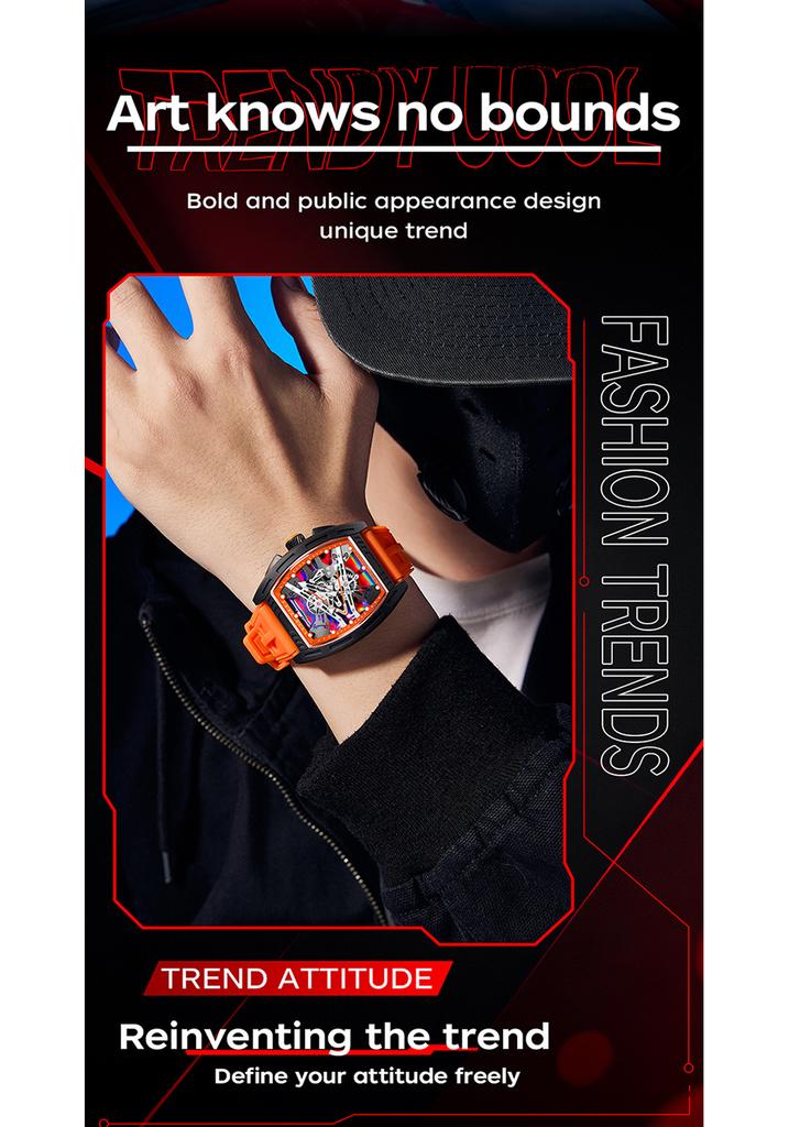 Men's Barrel Shape Quartz Watch Luminous Hands Retro Punk Sport Style