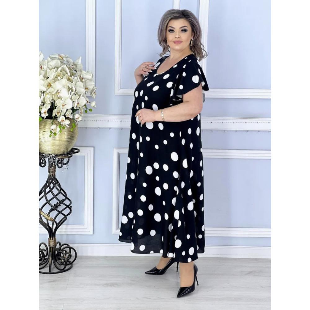 

Летнее платье в горошек для полных женщин 5XL чёрный