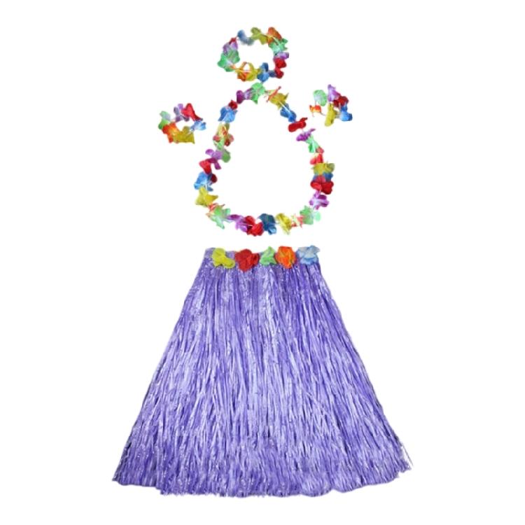 Hawaiian Luaus Hulas Grass Skirt with Large Flower Costume Set for Halloween Dances Party Decorations Hawaiian Costume