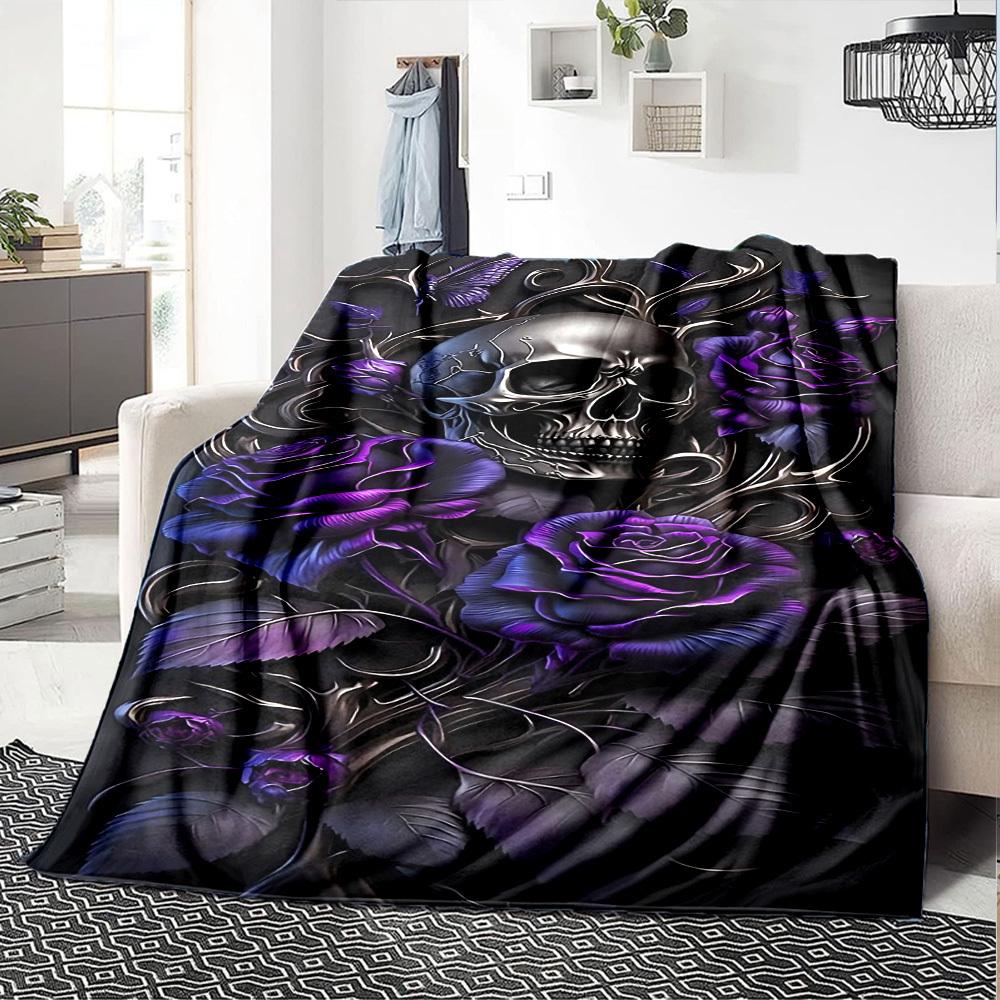 1pc Skull Roses Throw Blanket Soft Flannel, Cozy All Season Polyester Perfect for Home, Office