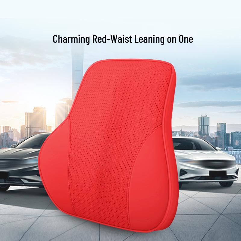 Nappa Leather Memory Foam Car Headrest & Lumbar Pillow Cushion