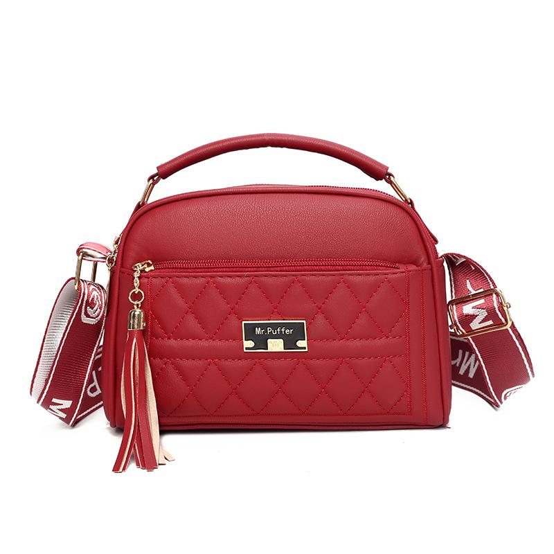 New Soft Leather Fringed Small Bag In Early Autumn, Women's Rhombus Portable Multi-layer Practical Single Shoulder Oblique Span Bag