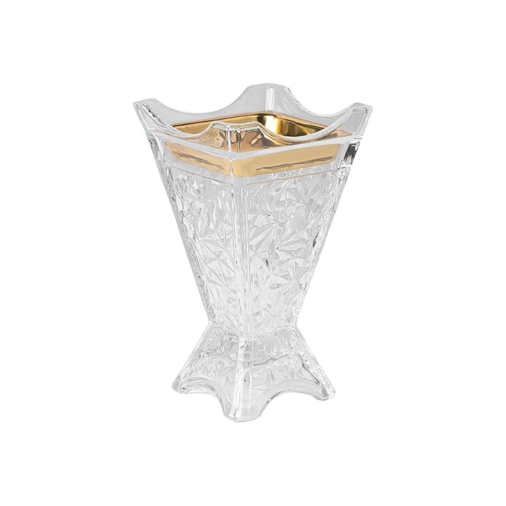 Arabic Style Glass Incense Burner Nordic Ironwork Clear Engraved Square Incense Holder Ornament Four-Corner Design