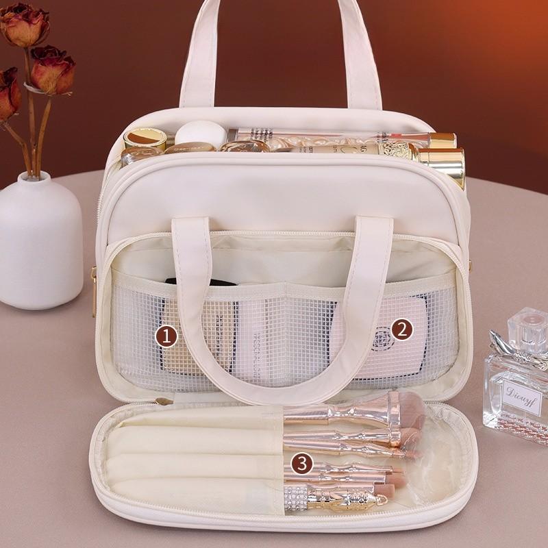 Dual Zone Makeup Bag With Pu Material For Travel And Daily Use