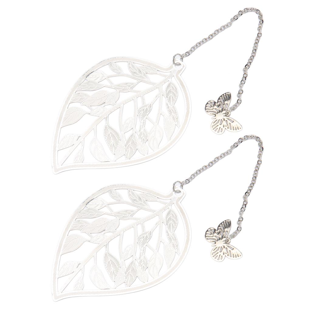 2Pcs Metal Bookmarks Retro Leaf Style Silver Color Elegant Light Slim Hollow Bookmark for Office School Family