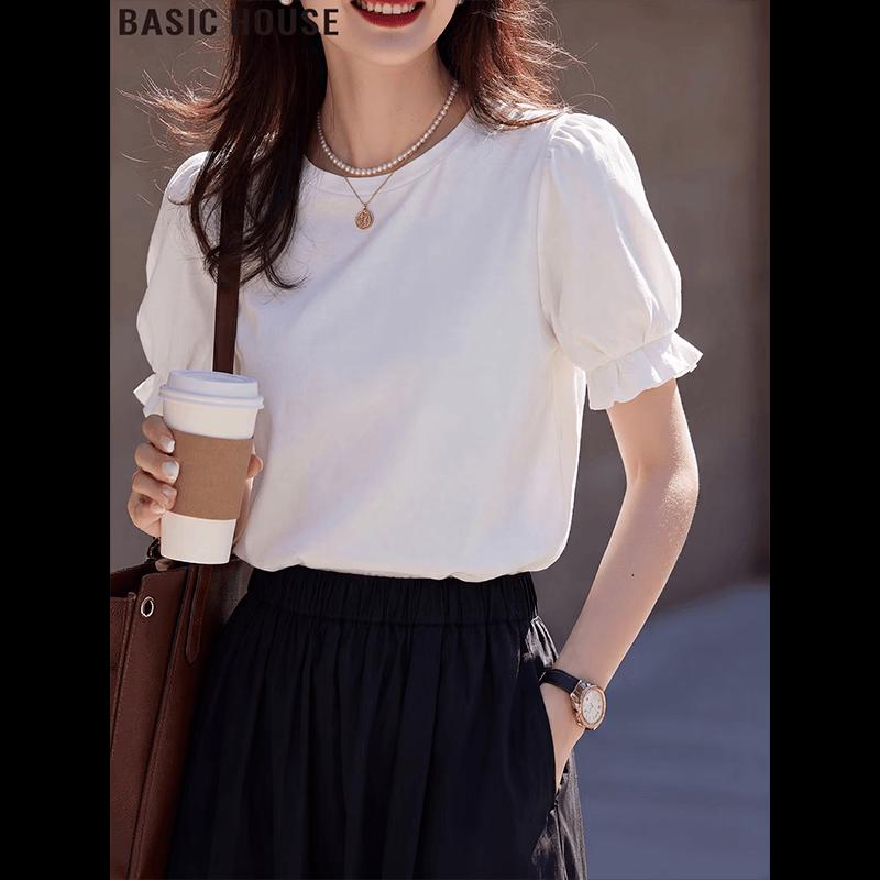 Basic House Women s White Round Neck T-Shirt S