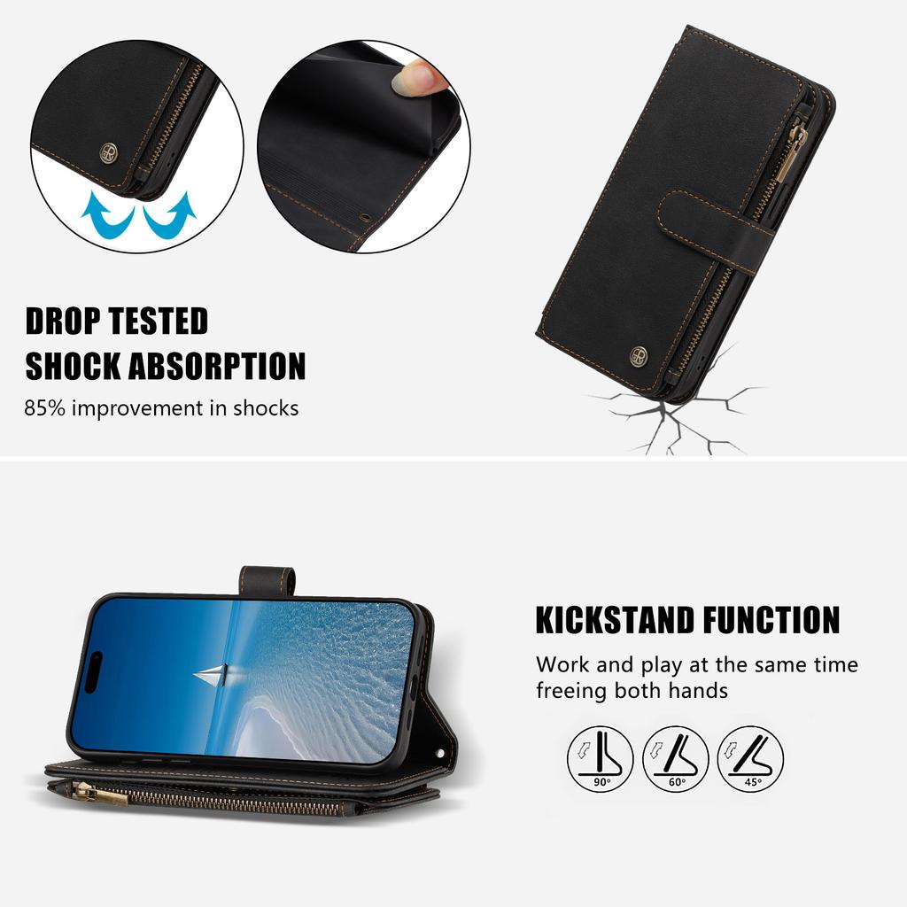 Wallet Case For OPPO Reno 16 16F 15 15F 14 14F 13 13F 12 12F 11 11F 10 Pro Max 6 5 5F 4 4F Lite Cover Zipper Crossbody & Clutch, 9 Card Slots