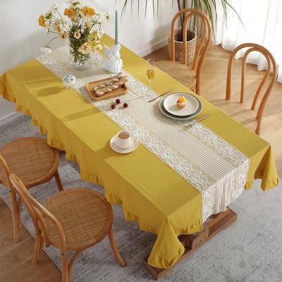 Modern Simple Solid Color Cotton Washed Cotton Contrasting Color Ruffle Edge Lace Table Flag Coffee Table Tablecloth Dining Table Cloth