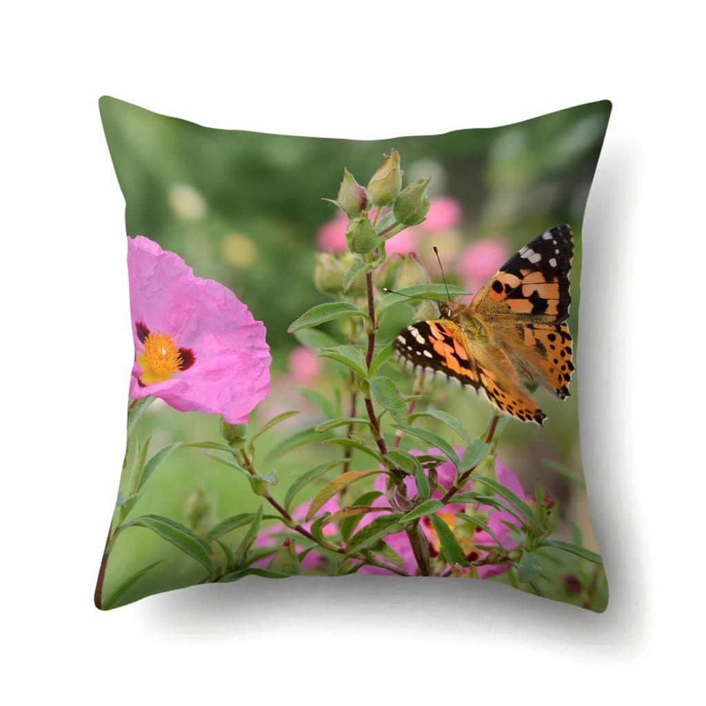 Butterfly Flower Polyester Single-sided Pillow Case Bedside Pillow Case Office Waist Sofa Cushion Case