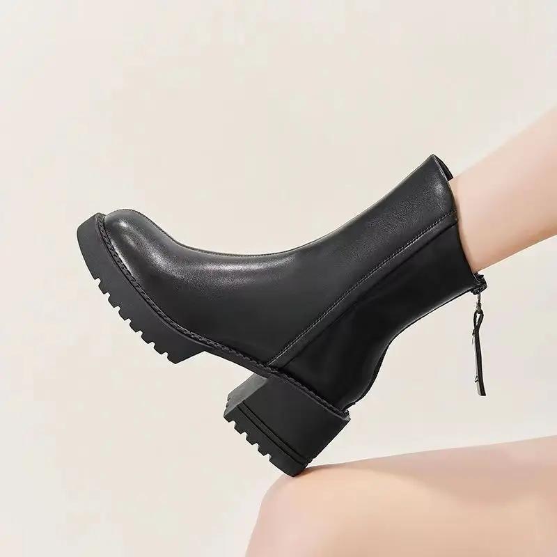 Fashion Booties Lightweight Solid Color Zip Soft Ankle Boots for Women Pu Large Size Warm Footwear Hot Autumn Boot Y2k Woman Short Shoes