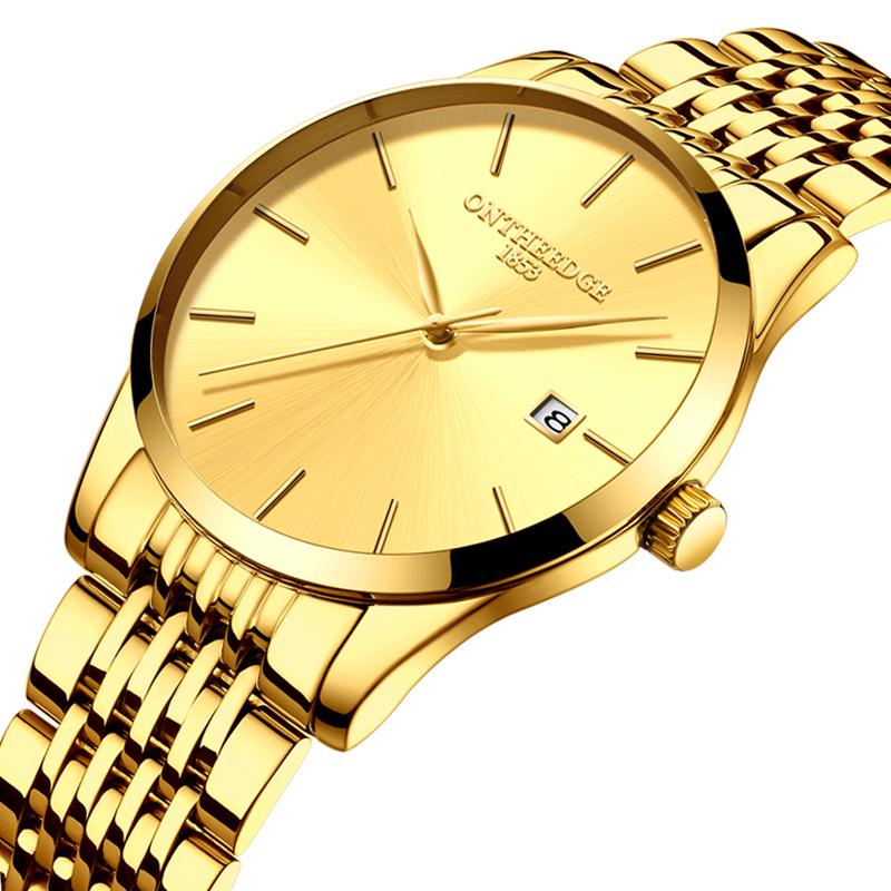 Men's Hong Kong-Style Ultra-Thin Quartz Wristwatch with Steel Band and Calendar