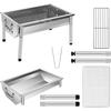 SunJas Barbecue Charbon De Bois INOX Ajustable Barbecue Demontable En Acier Portable BBQ Exterieur Grille Sur Pied Pour Jardin Pique