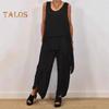 Two Piece Outfits for Women Casual Sleeveless Irregular Top Wide Leg Pants Set Loose Lounge Suit for Summer