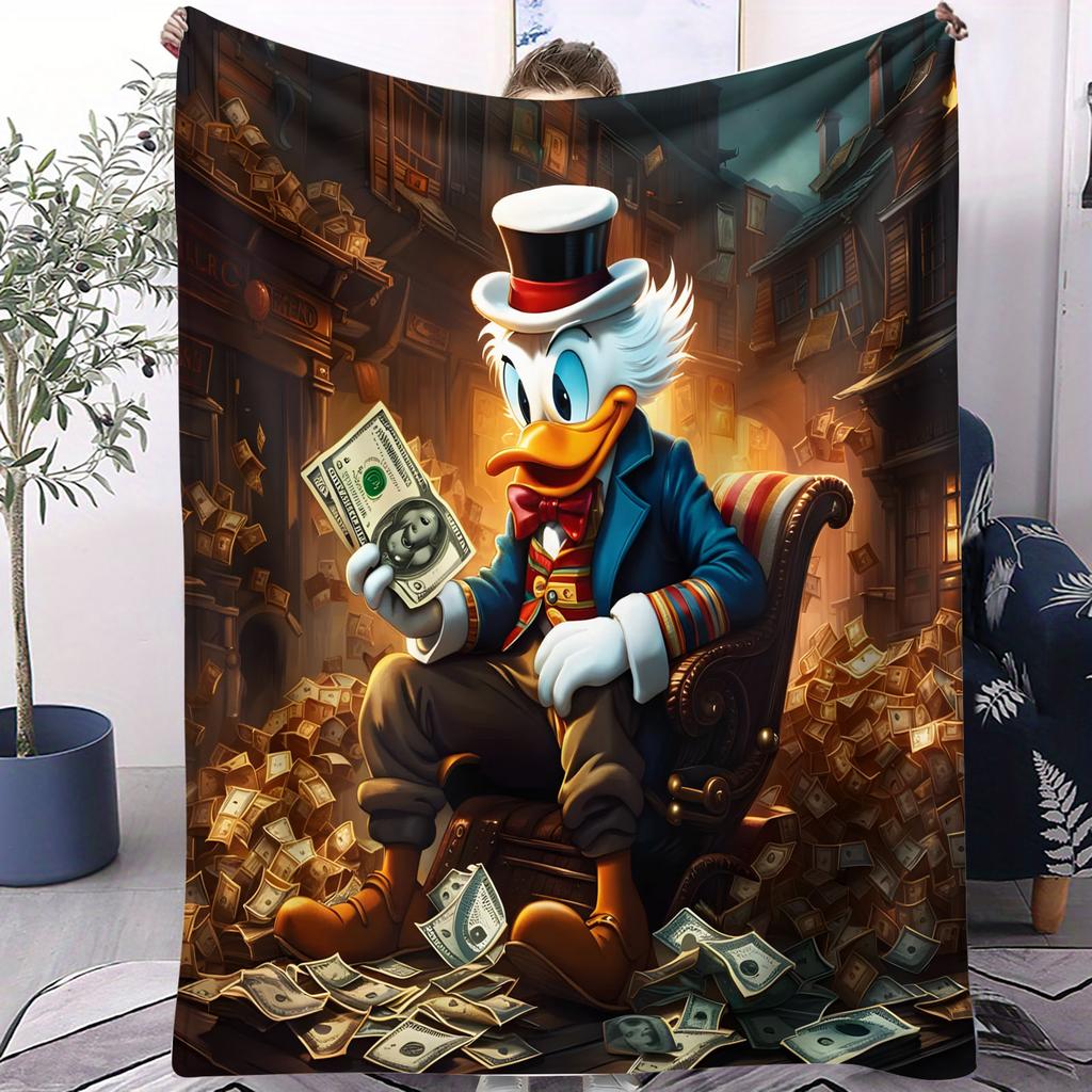 Plyšová teplá kačer Donald Duck Zlaté mince Retro deka Měkký přehoz pro teenagery sběratele Obývací pokoj Dekorace s tématem bohatství Dárek Denní použití