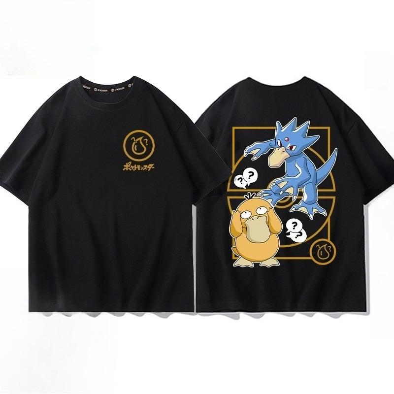 Pokémon Pikachu Gengar Charmander Black T-shirt Men's 2026 Summer Fashion Oversize Street Casual Y2K Tops Streetwear Clothing