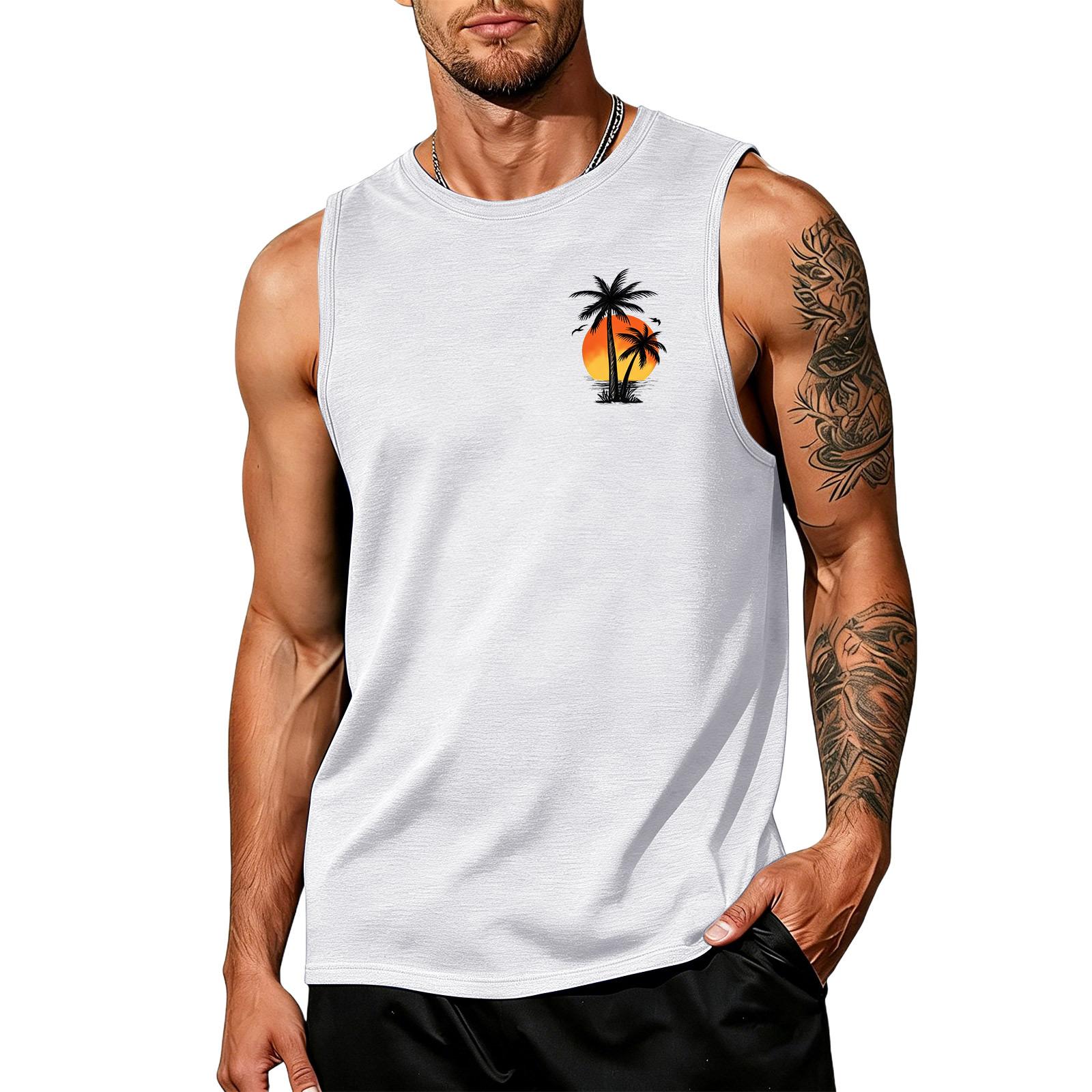 

Men s Loose And Casual Hawaiian Print Sleeveless Shirt XL білий
