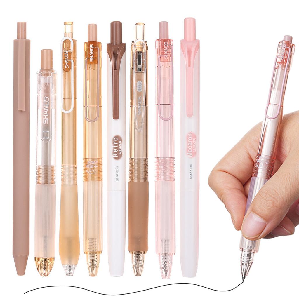 Six-piece Set of Push-button Neutral Pens for Students, Large-capacity Office Signature Pens, Brush Pens for Problem-solving