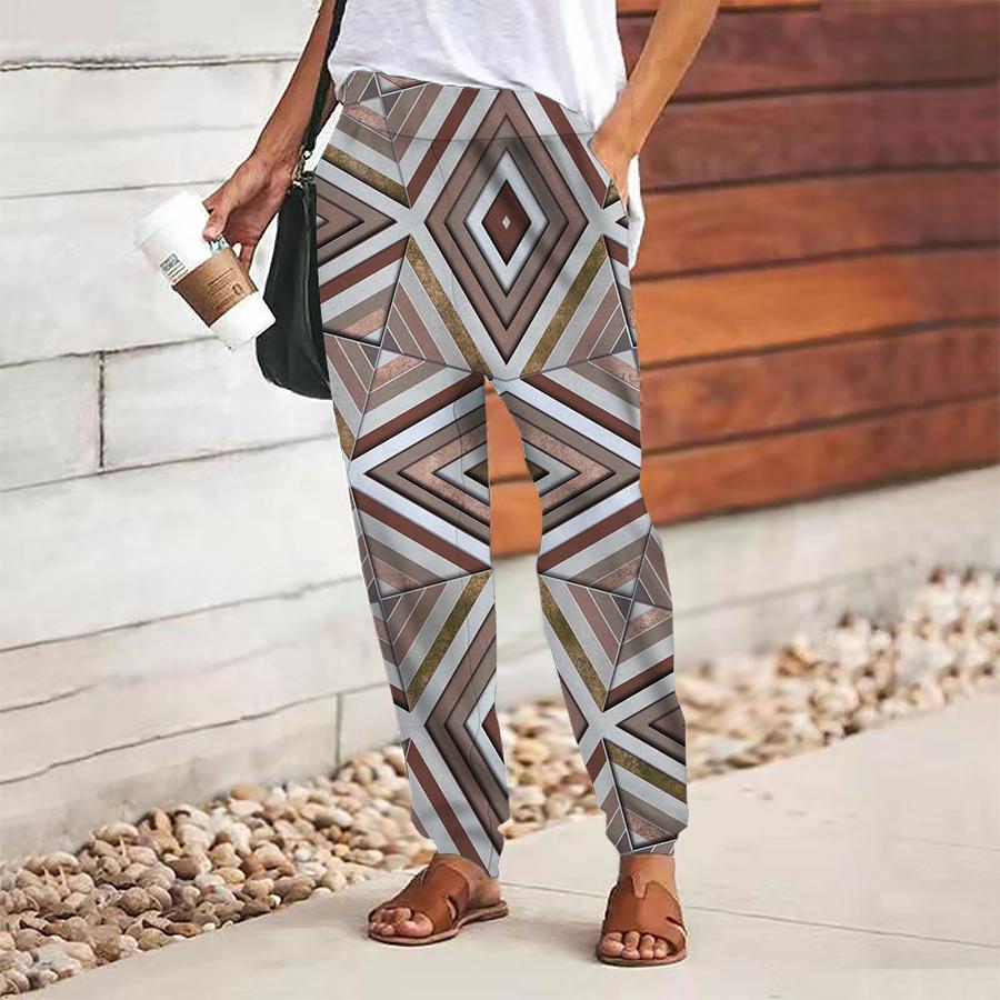 

Женские брюки с абстрактным принтом, на шнуровке, с эластичной талией, свободные брюки, повседневные длинные брюки, брюки с карманами XL оранжевый