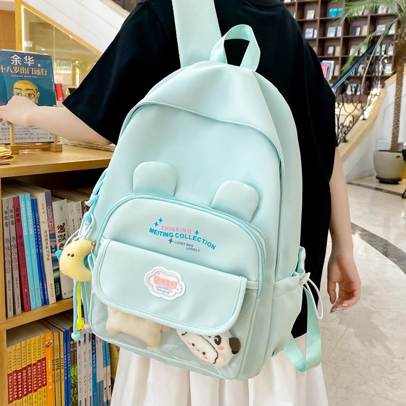 High-value ins wind school bag, junior high school girls, Japanese transparent pain bag, large-capacity backpack, student backpack.