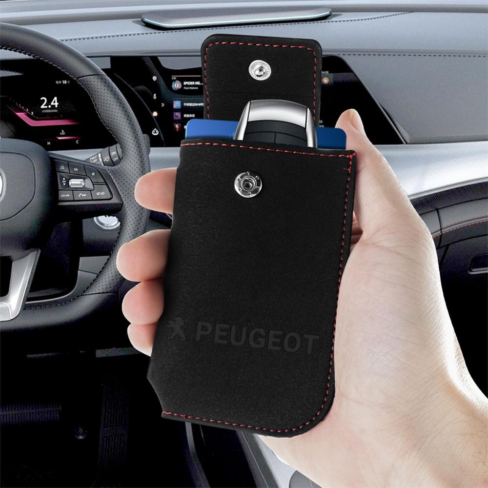 1pc Suede Leather Snap Fastener Style Car Key Fob Shell O Key Case Hub Cap For Peugeot 308 307 206 208 2008 107 306 Accessories